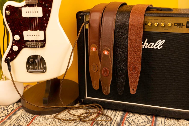 Levy's Leathers 2.5" Garment Leather Guitar Strap Florentine Emboss Design; Black (M317FG-BLK) - Image 5